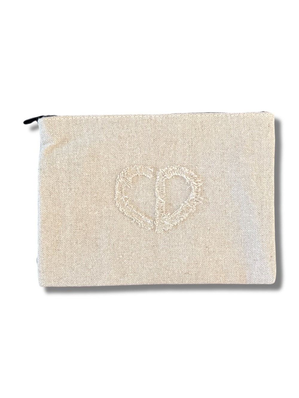 New Christian Dior Beauté VIP Heart Logo Makeup Pouch Linen Clutch Bag GWP Beige
